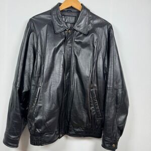 Y2K Massini Men M Black Leather Bomber Jacket Moto Baddie Grunge Punk Minimalist